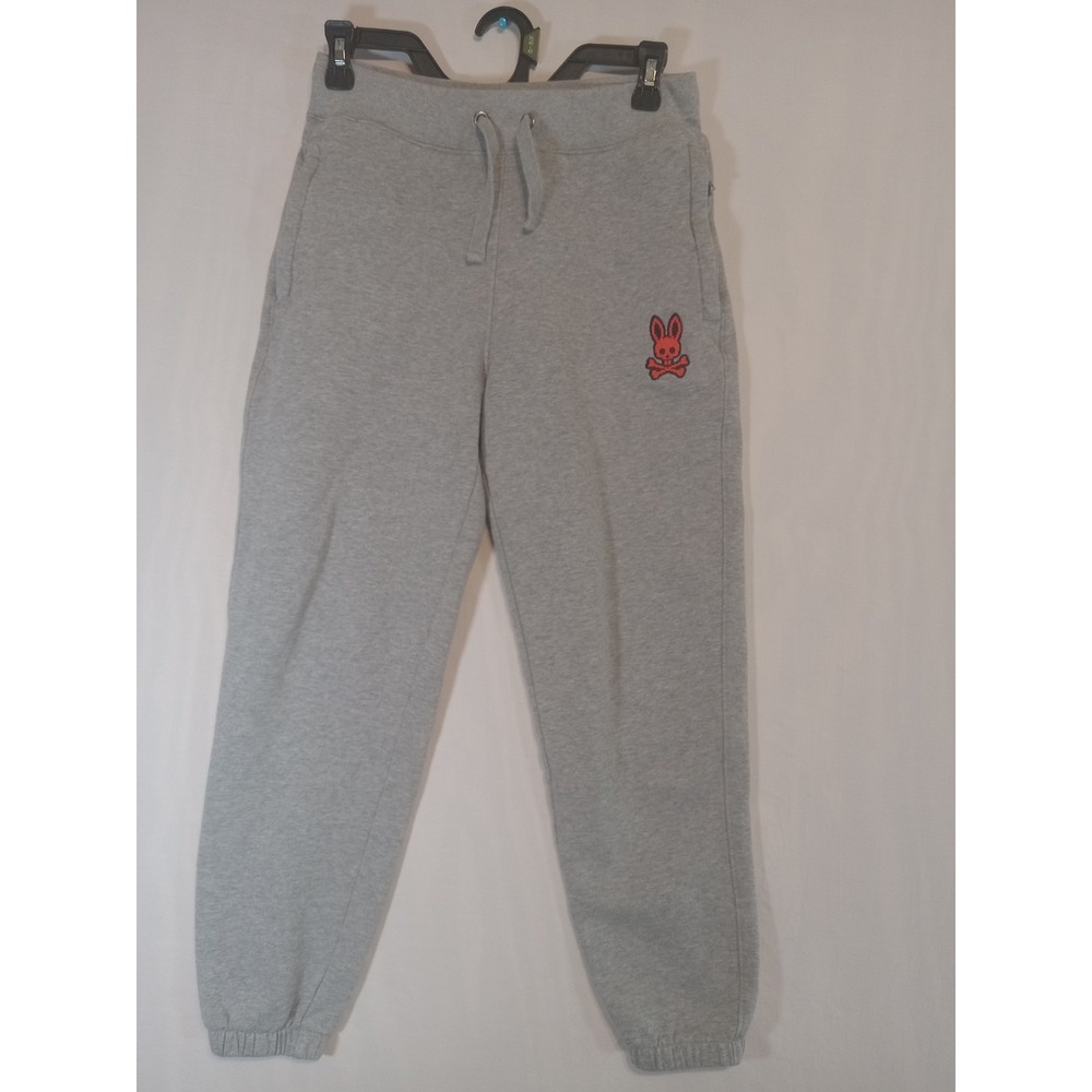 Psycho bunny Logo youth large 14-16 Gray pants 100% cotton Drawstring Zip Pocket